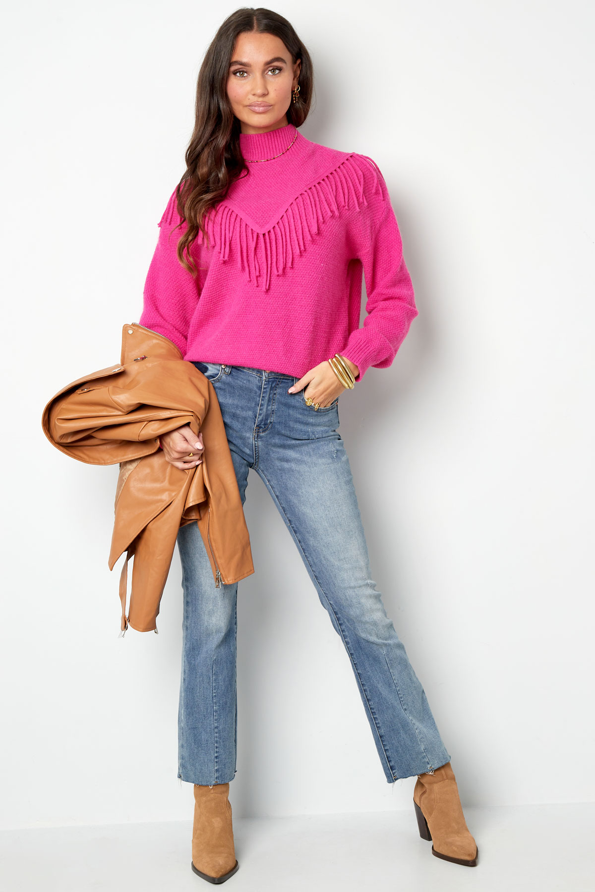 Gestrickter Basic-Pullover mit Fransen – grün Bild9